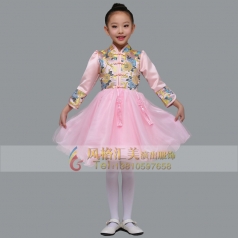 儿童中式合唱演出服装粉红色女童蓬蓬裙合唱比赛服装定制款式