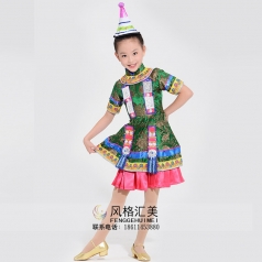 民族演出服装定制儿童舞蹈比赛裕固族小学生舞台表演服装定制