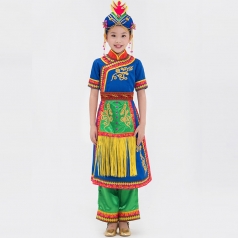 校园儿童舞蹈演出服装舞台民族服装锡伯族舞蹈演出服装定制！