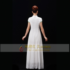 新款白色合唱演出服装中老年合唱服装款式白色长裙合唱服装