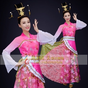 经典剧目《铜雀女》舞蹈成人练功服艺考中国风粉色扇子舞蹈表演服装定制！