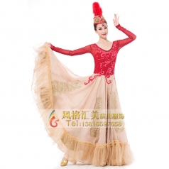 真丝新疆舞蹈服装哈萨克族舞演出服定制艺考生大漠红柳舞蹈表演服