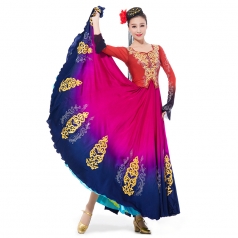 新疆服装女演出服民族风紫色少数民族舞表演长裙成人维吾尔族服装