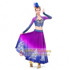 新疆舞蹈服装演出服女紫色经典剧目艺考维吾尔族舞蹈表演服装定制