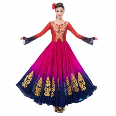 新疆服装女演出服民族风紫色少数民族舞表演长裙成人维吾尔族服装