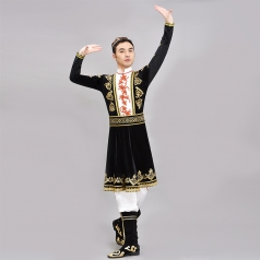 新疆舞演出服装男成人少数民族风舞蹈服舞台装黑色维族舞服装定制