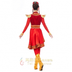 红色艺考蒙古舞蹈服丝绒内蒙古舞蹈演出服盛装蒙袍舞台装定制